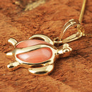 14K Yellow Gold Honu (Hawaiian Turtle) Pink Coral Inlaid Pendant (Chain Sold Separately)