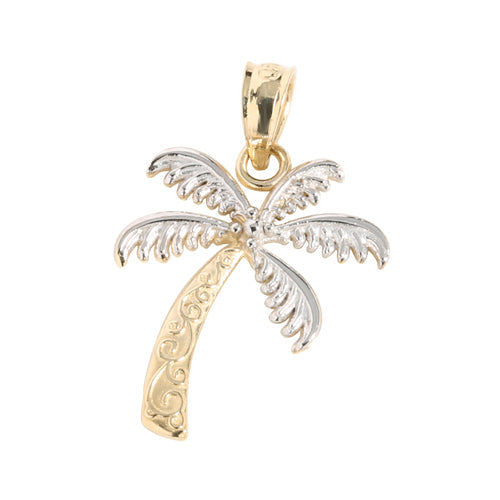 14K Two-Tone Gold (YG/WG) Palm Tree Pendant (S) (Chain Sold Separately)