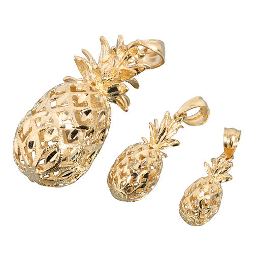 14K Yellow Gold Pineapple Pendant (S/M/L/XL/XXL/XXXL) (Chain Sold Separately)