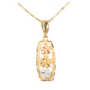 14K Tri-Color Gold Three Plumeria Vertical Pendant(S)