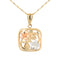 14K Tri-Color Two Plumeria Scroll Square Pendant