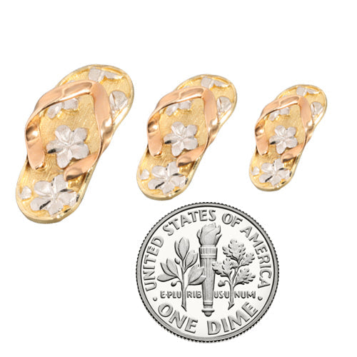 14K Tri-Color Gold Slipper (Flip Flop) Pendant (S/M/L) (Chain Sold Separately)