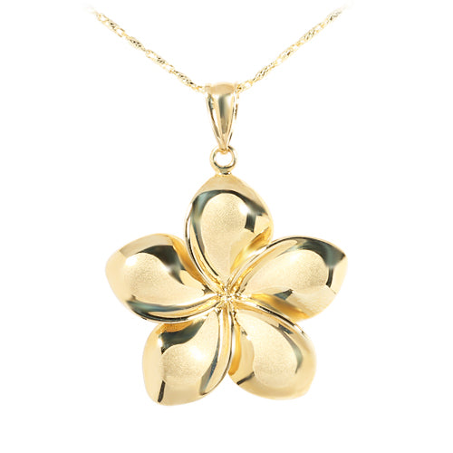 14K Yellow Gold Plumeria Pendant 22mm