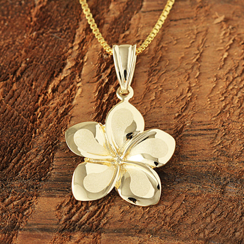 14K Yellow Gold Plumeria Pendant (S/M/L/XL/XXL) (Chain Sold Separately)