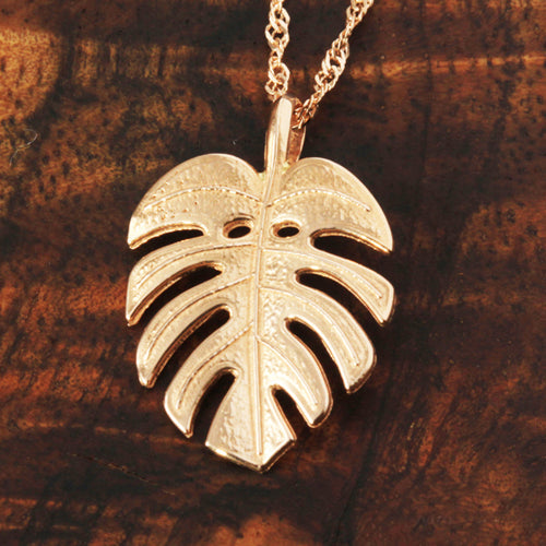 Monstera Leaf Pendant 14k Pink Gold