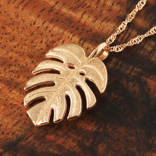 14K Pink Gold Monstera Leaf Pendant (Chain Sold Separately)