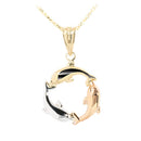 14K Gold Tri-Color Swimming Dolphin Pendant