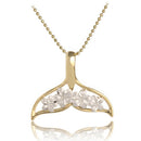 Two Tone 14K Yellow Gold/White GoldWhaletail Plumeria Pendant