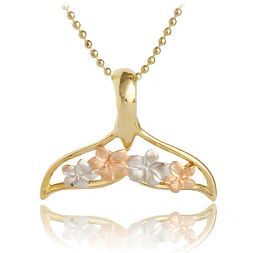 14 Yellow Gold Tri-color Whaletail Plumeria Pendant