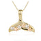 14k Yellow Gold High Polish Whaletail Tri-color Plumeria Pendant Necklace