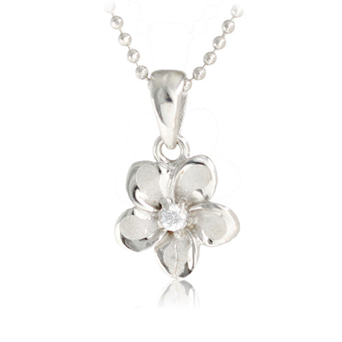 14K White Gold Plumeria Pendant with CZ (XS/S/M/L) (Chain Sold Separately)