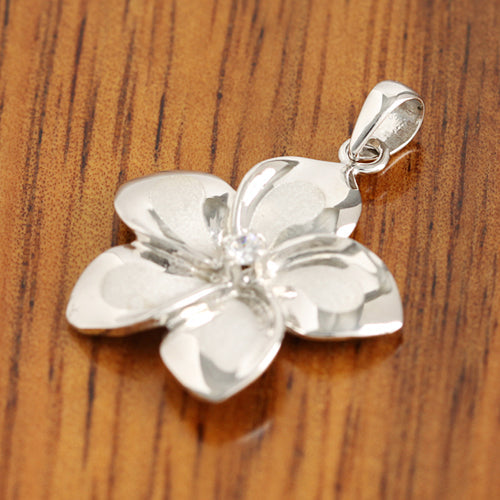 14K White Gold Plumeria Pendant with CZ (XS/S/M/L) (Chain Sold Separately)