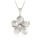 14K White Gold Plumeria Pendant with CZ (XS/S/M/L) (Chain Sold Separately)