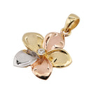 14K Tri-Color Gold Plumeria Pendant with CZ (S/M/L) (Chain Sold Separately)