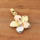 14K Tri-Color Gold Plumeria Pendant with CZ (S/M/L) (Chain Sold Separately)