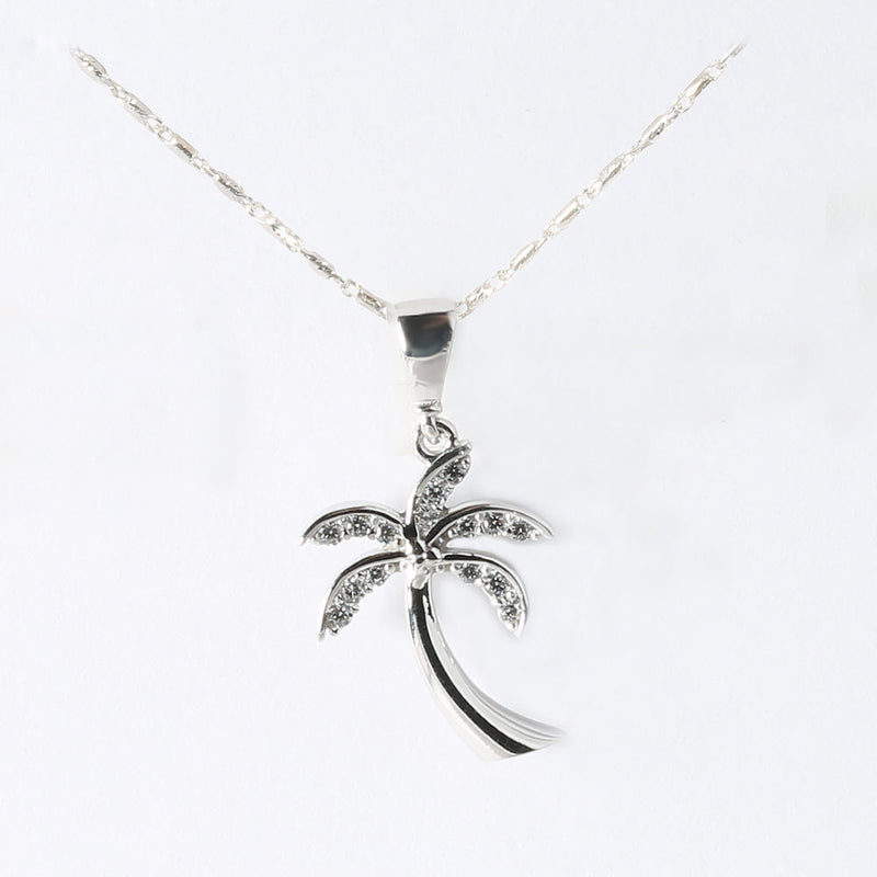 14K White Gold Palm Tree with CZ Pendant (Chain Sold Separately)