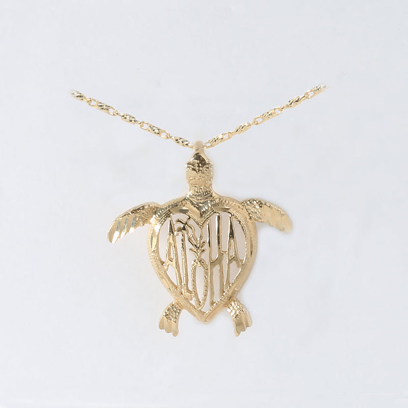 14K Yellow Gold See Through ALOHA in Honu (Hawaiian Turtle) Pendant (S/L) (Chain Sold Separately)