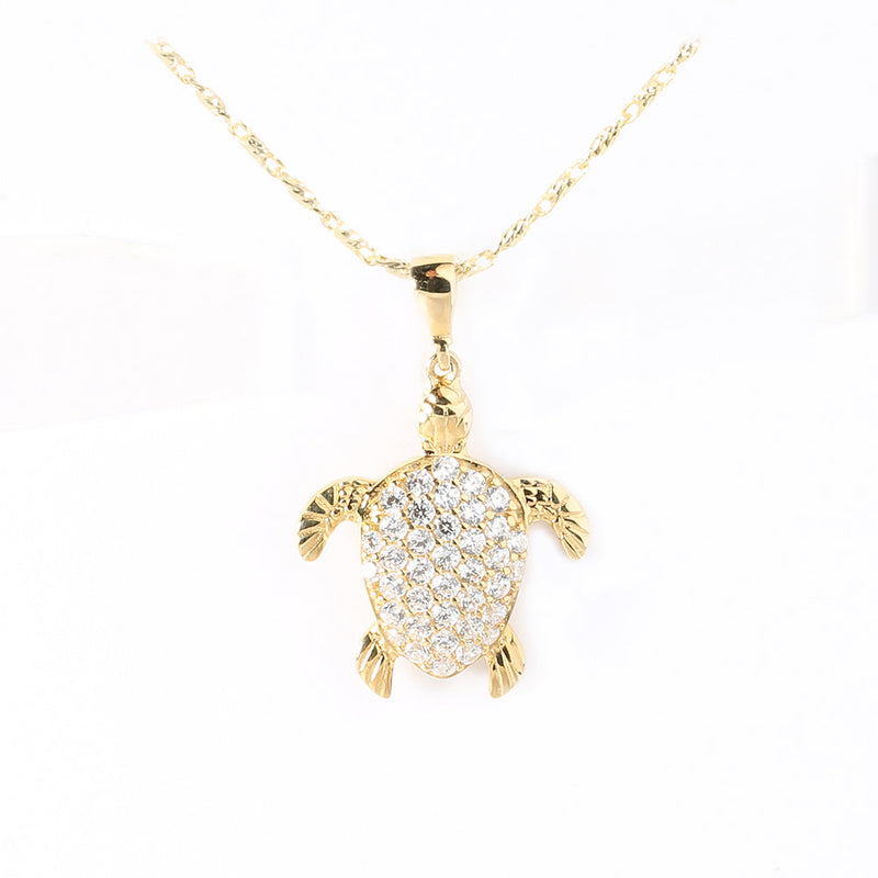 14K Yellow Gold Honu (Hawaiian Turtle) with CZ Pendant (Chain Sold Separately)