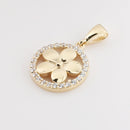 14K Yellow Gold Plumeria in Pave CZ Circle Pendant (Chain Sold Separately)