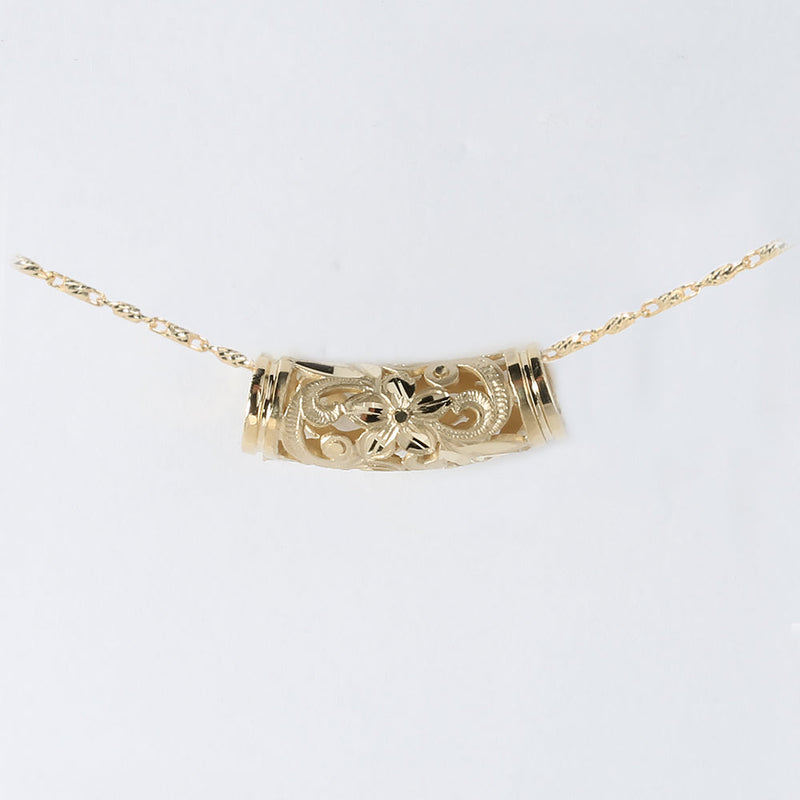 14K Yellow Gold See Through Hawaiian Scroll Tube Pendant (S/M/L) (Chain Sold Separately)