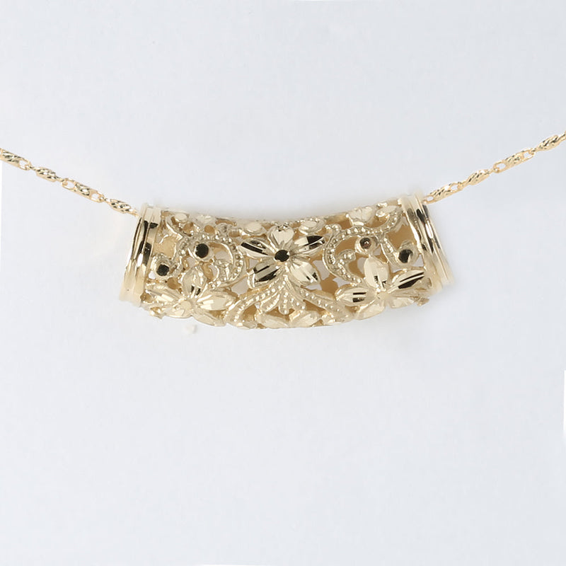 14K Yellow Gold See Through Hawaiian Scroll Tube Pendant (S/M/L) (Chain Sold Separately)