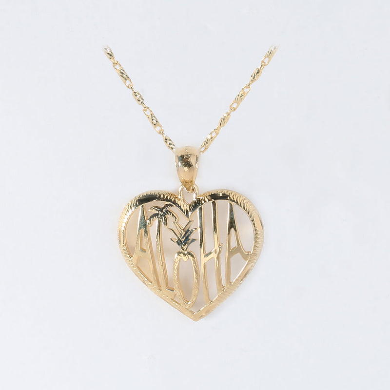 14K Yellow Gold See Through ALOHA in Heart Pendant (S/L) (Chain Sold Separately)