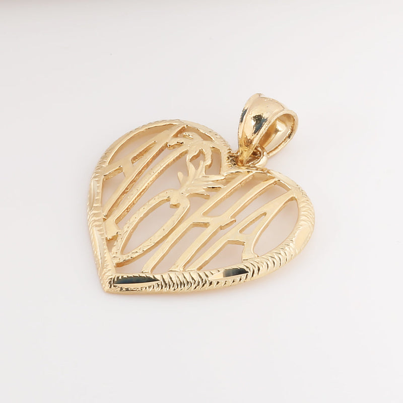 14K Yellow Gold See Through ALOHA in Heart Pendant (S/L) (Chain Sold Separately)