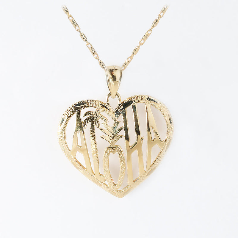 14K Yellow Gold See Through ALOHA in Heart Pendant (S/L) (Chain Sold Separately)