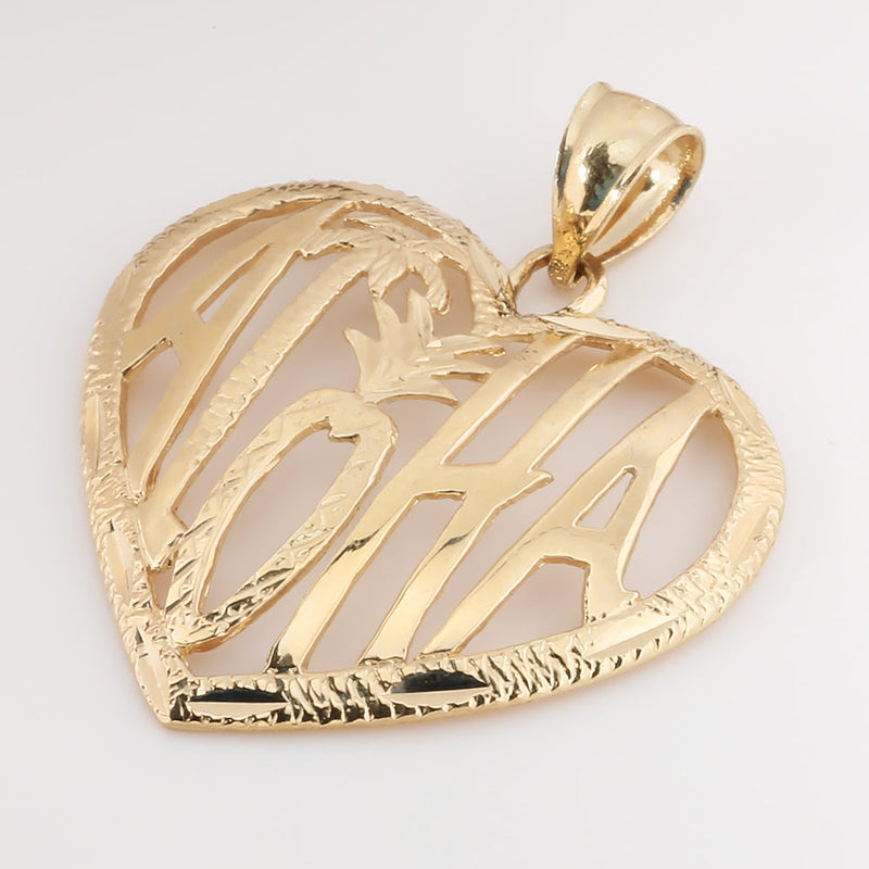 14K Yellow Gold See Through ALOHA in Heart Pendant (S/L) (Chain Sold Separately)