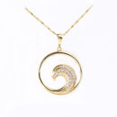 14K Yellow Gold Paved CZ Wave Pendant (Chain Sold Separately)