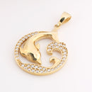 14K Yellow Gold Shiny Dolphin on Wave with CZ Pendant (Chain Sold Separately)