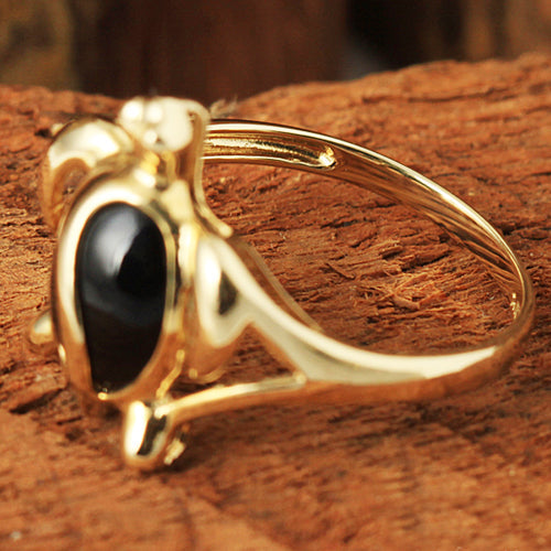 14K Yellow Gold Honu (Hawaiian Turtle) with Black Coral Inlaid Ring