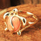 14K Yellow Gold Honu (Hawaiian Turtle) with Pink Coral Inlaid Ring