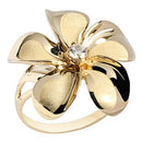 14K Yellow Gold Plumeria Ring with CZ Sandblast Polish Edge 23mm - Hanalei Jeweler