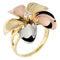 23mm 14K Gold tri-color Plumeria Ring with CZ Sandblast Polish Edge - Hanalei Jeweler