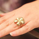 14K Yellow Gold Plumeria Ring Sandblast Polish Edge 23mm