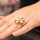 14K Yellow Gold Plumeria Ring Sandblast Polish Edge 23mm