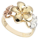 14K Gold Tri-color Triple Plumeria Ring Sandblast Polish Edge - Hanalei Jeweler