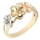 14K Gold Tri-color Triple Plumeria Ring Sandblast Polish Edge 6-8-6 - Hanalei Jeweler