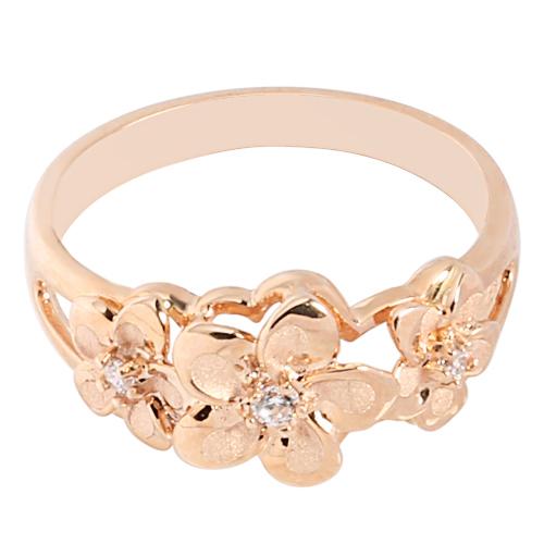 14K Rose Gold Triple Plumeria Ring with CZ Sandblast Polish Edge 6-8-6 - Hanalei Jeweler