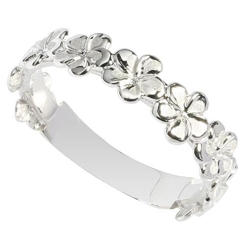 14K White Gold Plumeria Lei Ring with High Polish Edge 5mm - Hanalei Jeweler