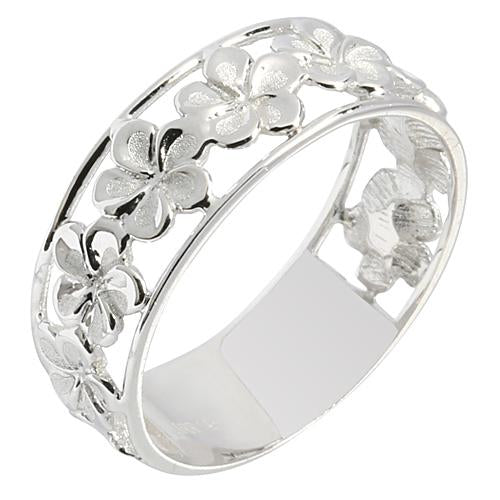 14K White Gold See Through Plumeria Lei Ring 7mm - Hanalei Jeweler