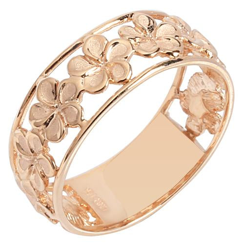 14K Pink Gold See Through Plumeria Lei Ring 7mm - Hanalei Jeweler