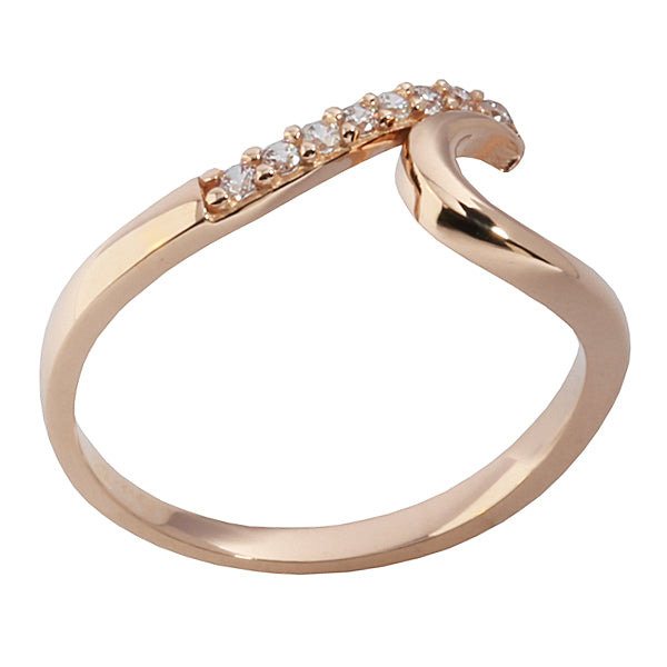 14K Pink Gold Wave with CZ Ring