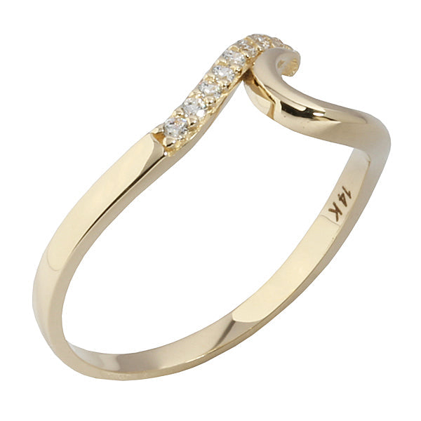 14K Yellow Gold Wave with CZ Ring