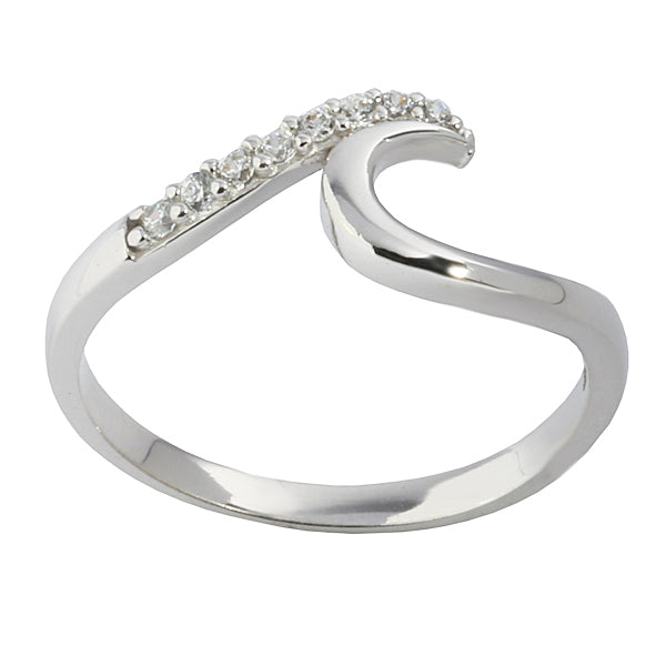 14K White Gold Wave with CZ Ring