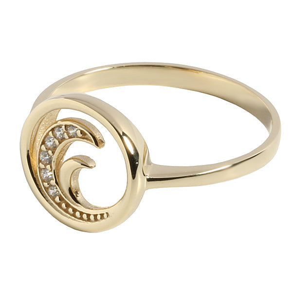 14K Yellow Gold Wave with CZ in Circle Ring