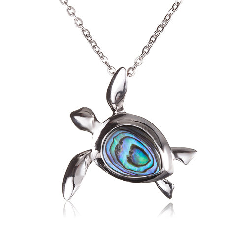 Swimming Turtle Pendant Sterling Silver Made Abalone Inlay(Chain Sold Separately) - Hanalei Jeweler