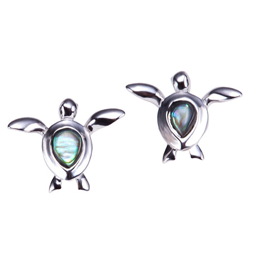 Swimming Turtle Earring Sterling Silver Made Abalone Inlay Post Style - Hanalei Jeweler
