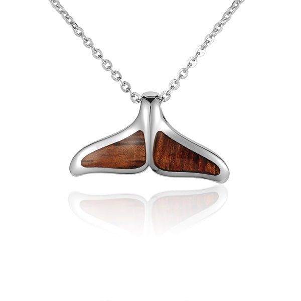 Hawaiian Jewelry Koa Wood Solid Silver Whaletail Pendant - Hanalei Jeweler